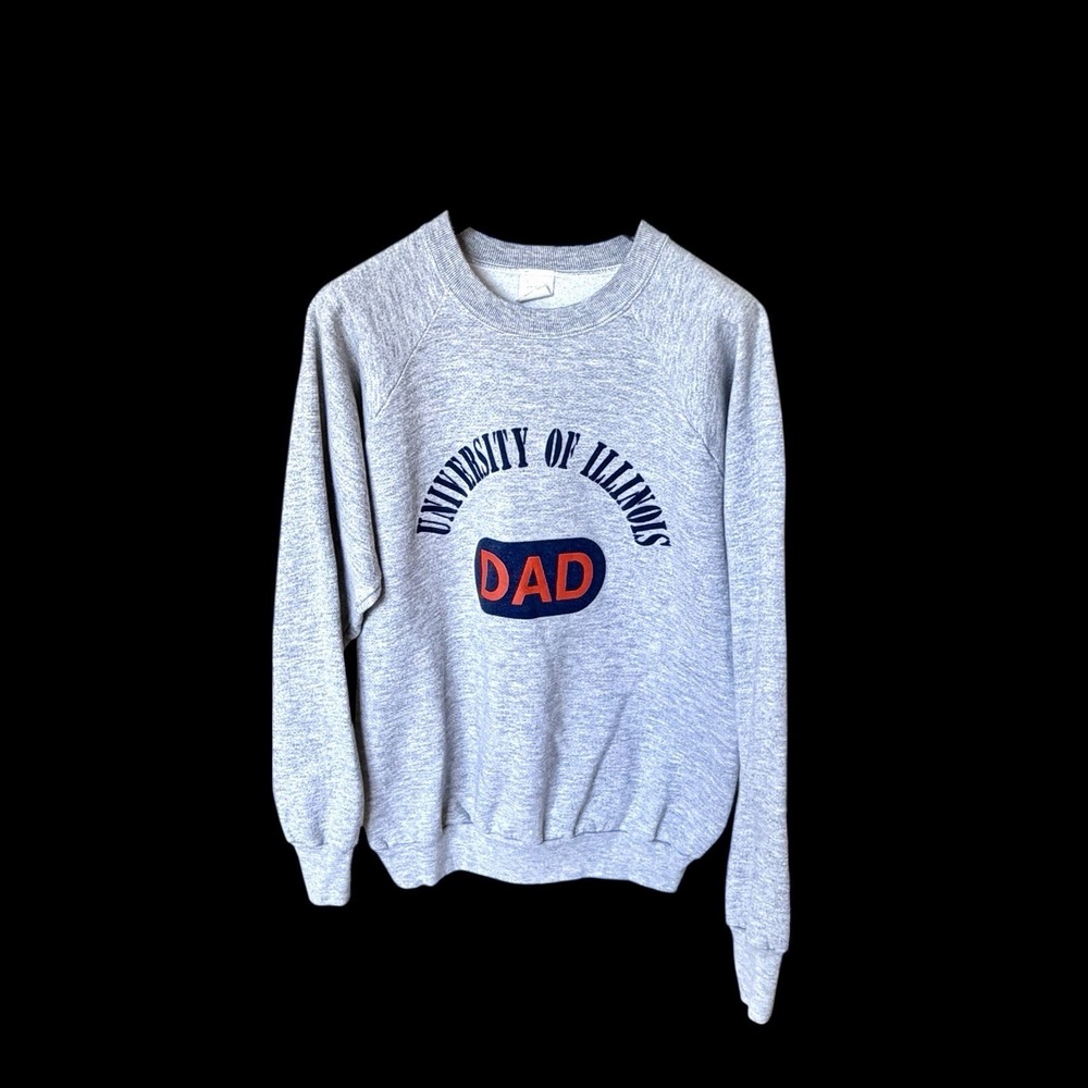 Vintage 80's University Of Illinois Dad Crewneck Sweatshirt Gray Size Large/XL